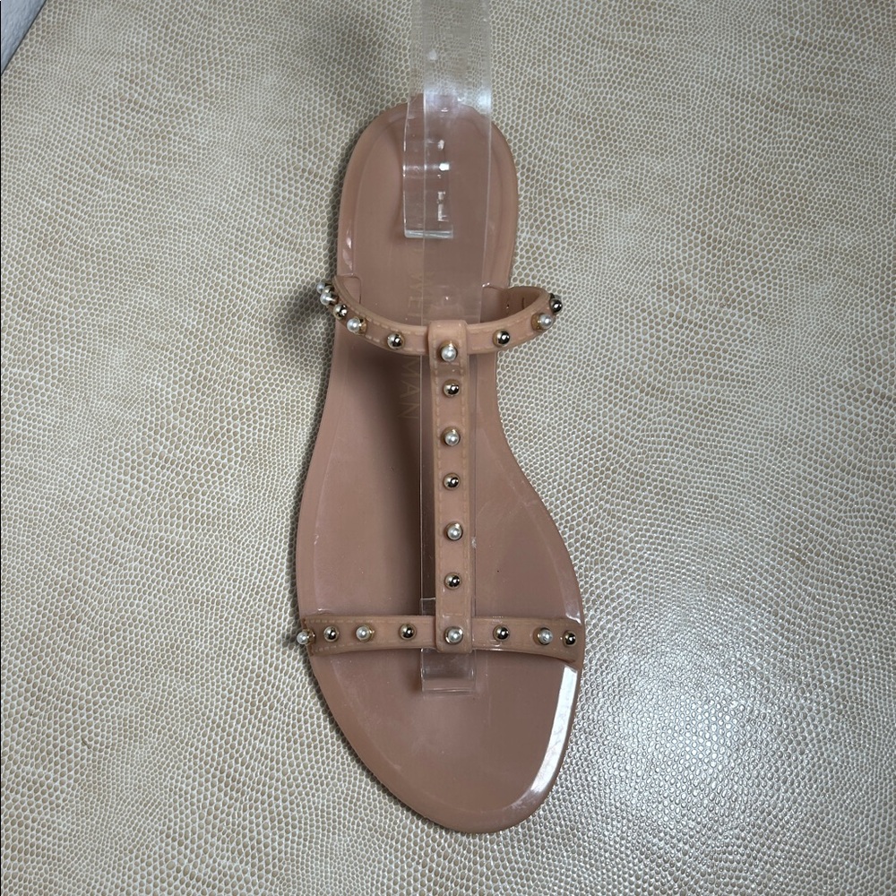 Stuart Weitzman MELLIE PEARLSTUD JELLY SLIDE SANDAL in Nude Studded Size 6 - Picture 13 of 14